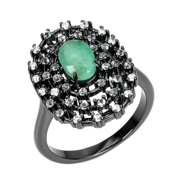 Natural Green Emerald 7x5mm White Topaz 925 Sterling Silver Ring Size 6.… - Picture 6 of 7